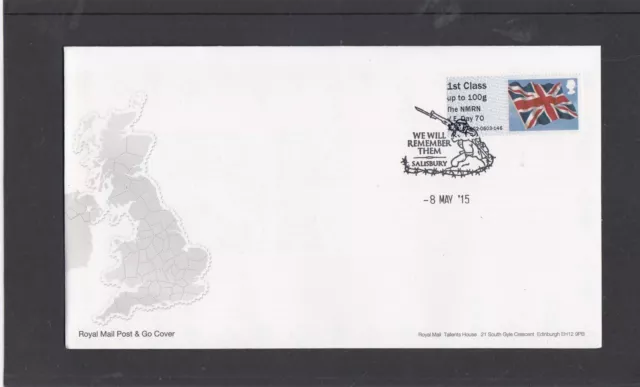 GB 2015 Post & Go Frama ATM Union Flag NMRN VE Day 70 single 1st FDC Salisbury p