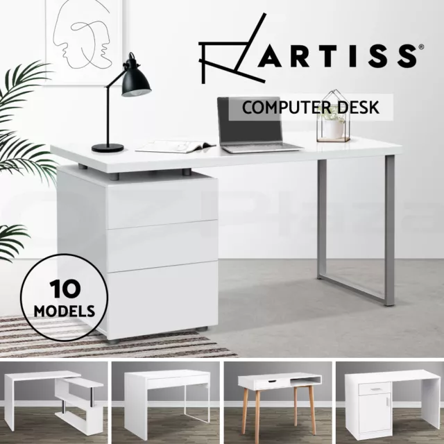 Artiss Corner Computer Desk Office Study Desks Table Drawers Shelves White Black 2