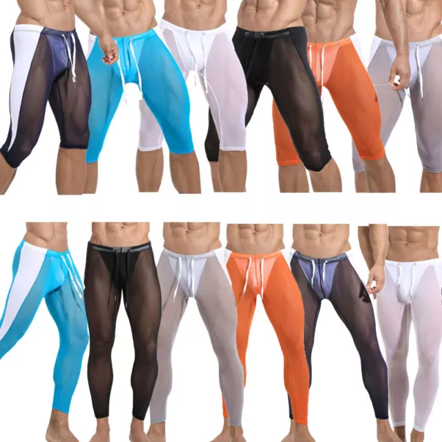 Men Athletic Compression Pants See-through Mesh Sports Bottoms Fitness Leggings