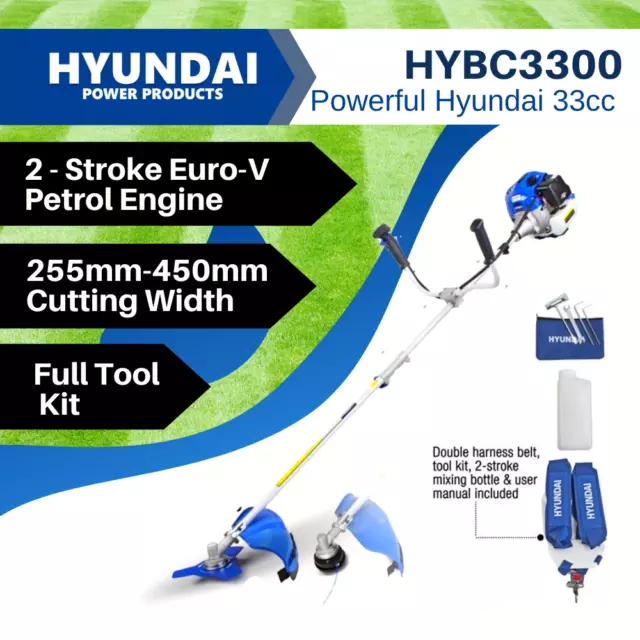 Hyundai Brushcutter Grass Trimmer 33cc 2-Stroke Whipper Snipper Petrol HYBC331