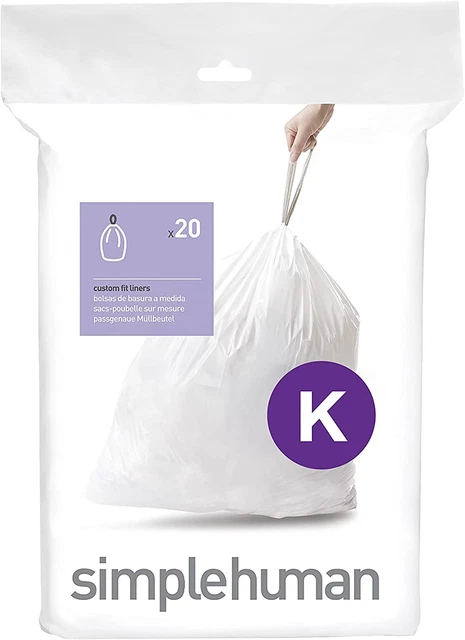 Simplehuman CW0171 codice K fodere per bidone personalizzate, confezione da 20 fodere in plastica bianca