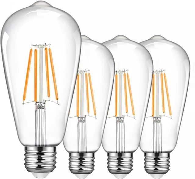 E27 Edison LED Bulbs 4pck TopLeder 6W Dimmable Screw Bulb Vintage LED Filament