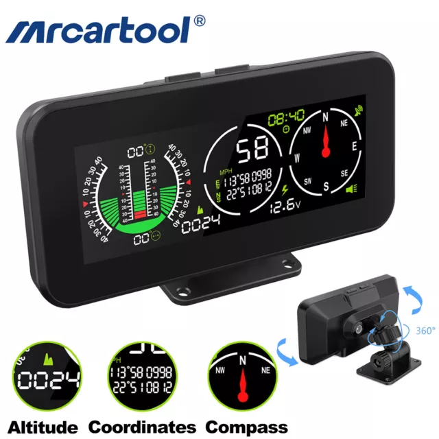 HUD Inclinometer Meter Tilt Pitch Angle Inclinometro Auto HUD Intelligent  Slope Gauge Voltage Alarm off Road 4x4 Accessories