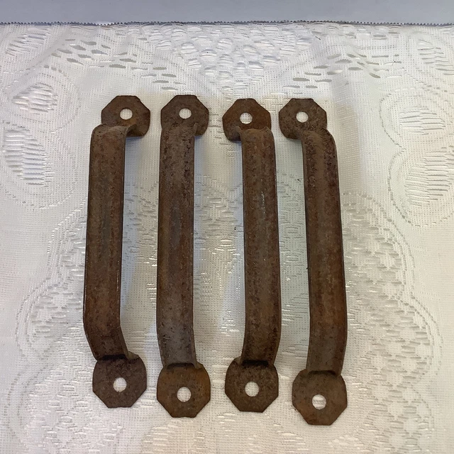 Vintage Rusty Barn Door Handle SET of 4 Garden Art Primitive Steampunk