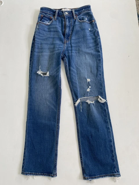 Abercrombie Jeans Womens 25/0 Blue Distressed Straight Leg Medium Wash Ladies