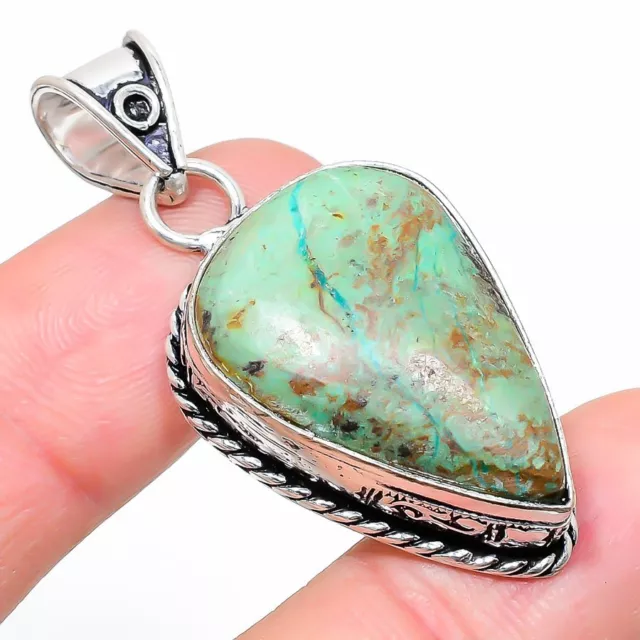 Natural Chrysocolla Gemstone Handmade 925 Sterling Silver Pendant 1.89" Gift s91