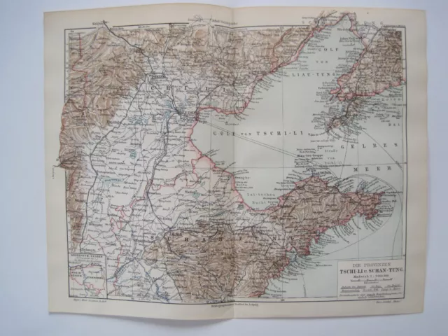 TSCHI-LI SCHAN-TUNG China Deutsche Kolonie "KIAUTSCHOU"Landkarte ORIGINALum 1900