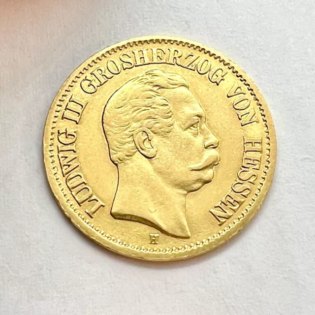 *** 10 Mark Gold, Kaiserreich, Hessen Ludwig III Großherzog,  1875 H, J 216 ***