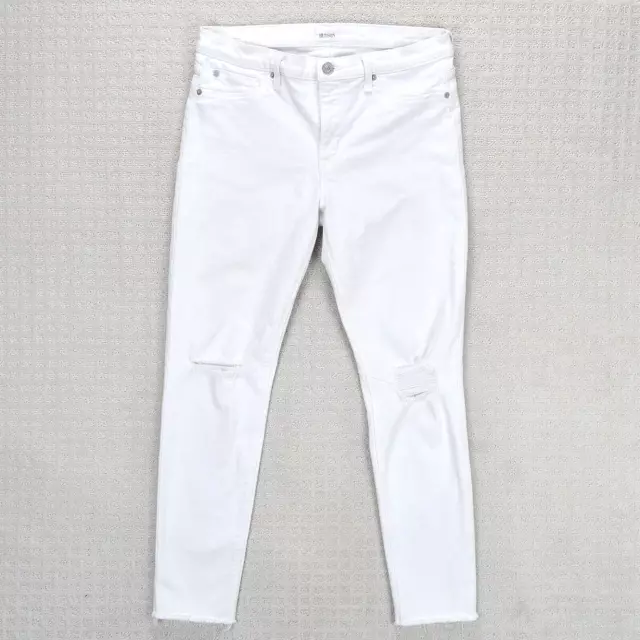 Hudson Jeans Womens 30 White Nico Super Skinny Ankle Mid Rise Distressed Raw Hem