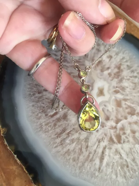 Silver Citrine and Peridot necklace