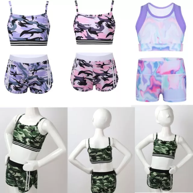 Abiti sportivi per bambine ginnastica danza danza pantaloncini crop top set tuta costume