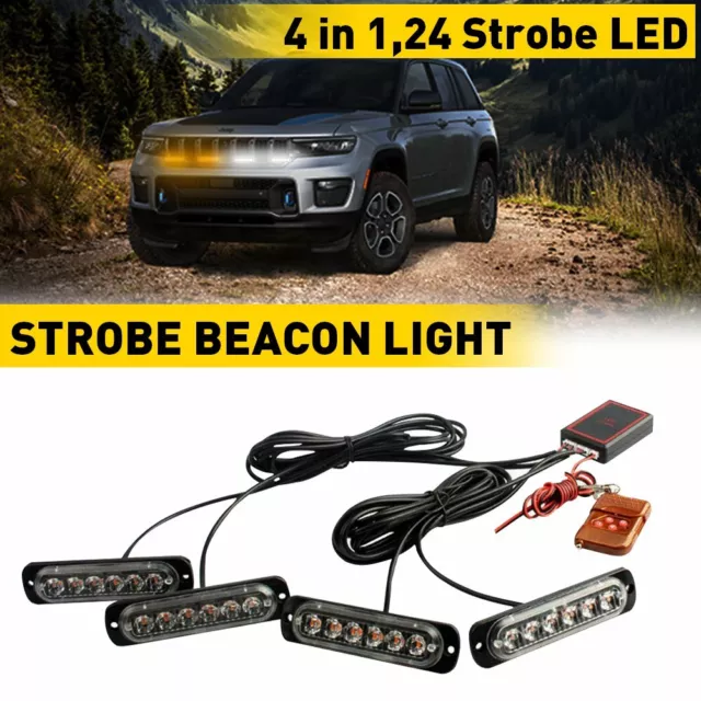 4X LED Flashing Strobe Light Grille Light Head Amber/White For Tow Truck Trailer