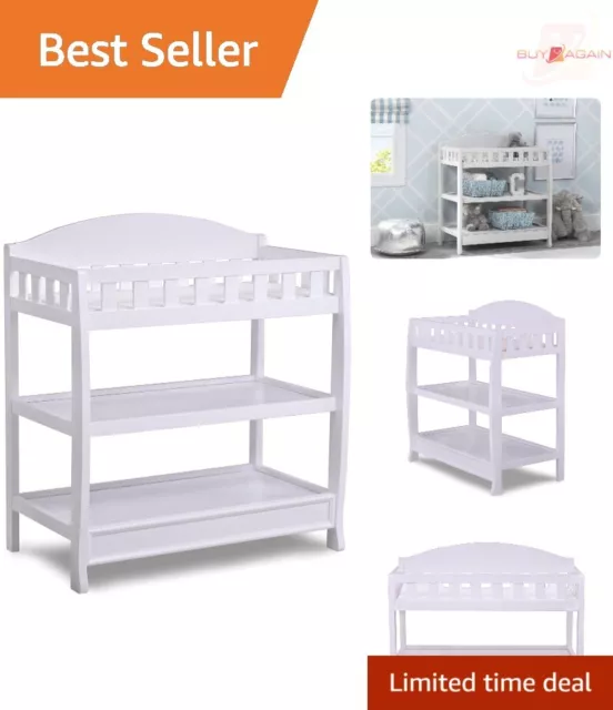 White Infant Changing Table with Enclosed Dressing Area and Two Shelves