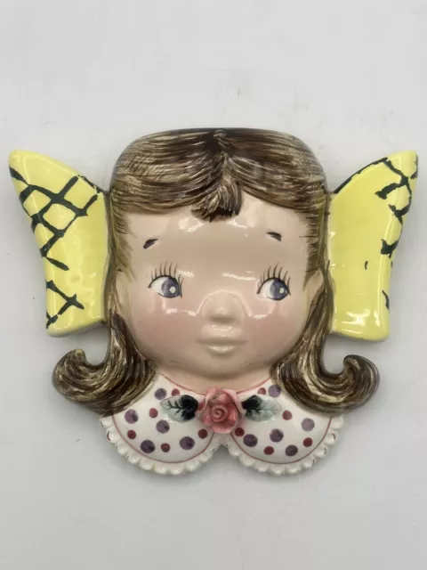 Ceramic Wall Pocket Vintage Wales Japan Cute Brunette Girl Big Hair Bow