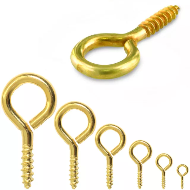 100X BRASS STEEL SCREW EYES Picture Line Hanging Hooks Small Tiny