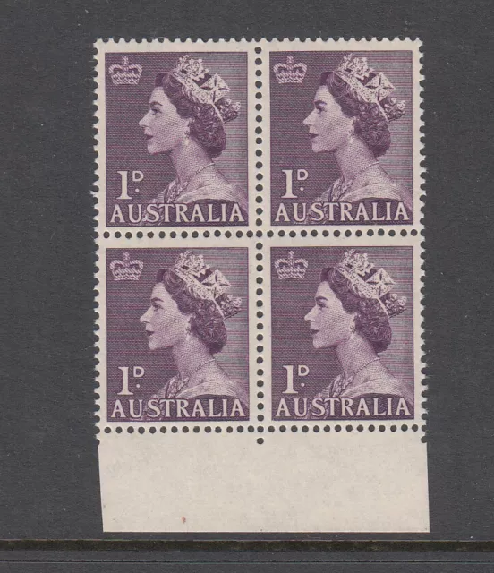 1954 1d Violet QEll Block of 4 MNH