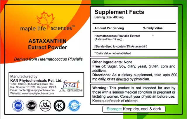 ASTAXANTHIN Extract 3% Haematococcus Pluvialis Extract Powder Antioxidant