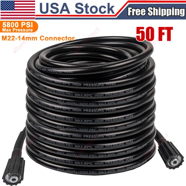 High Pressure Washer Hose 15m/50ft 5800PSI M22-14mm Power Washer Extension Tube