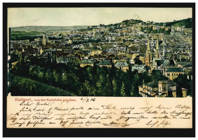 AK Stuttgart: Panorama von der Karlshöhe gesehen, 2.3.1906 nach HANNOVER 3.3.06
