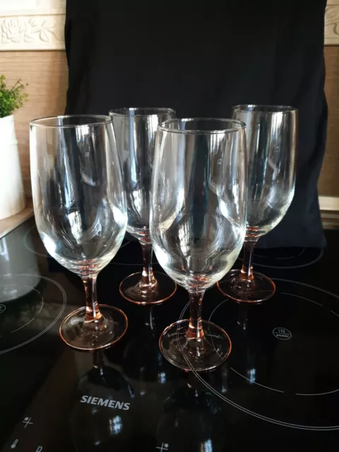 4 x Luminarc Bierglas,Bierstulpen,Longdrinkglas mit rosa Fuß France Biergläser