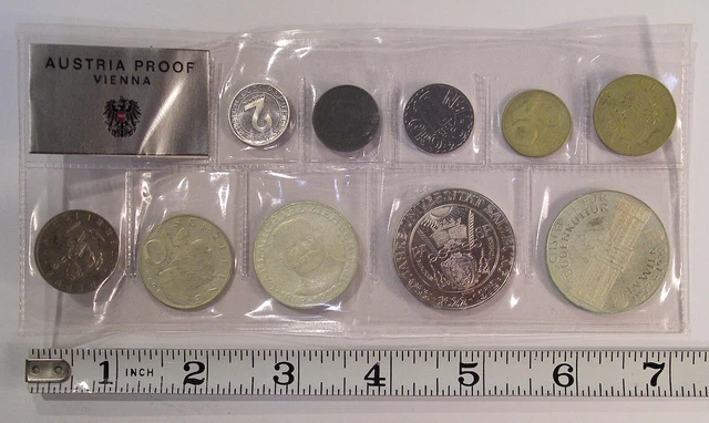 10 coin 1972 Austria Proof Coin Set KM-PS22 FOUR SILVER COINS #2463