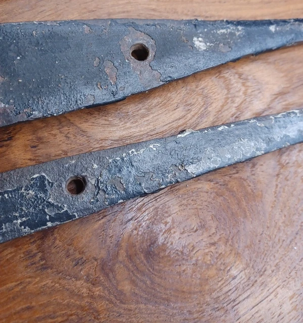 2 Antique Cast Iron Barn Door Strap Hinges Hand Forged Rustic 25" And 22.5" 3
