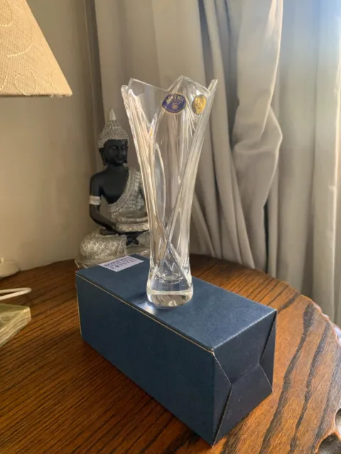 Vintage Bohemian Crystal 24% PbO Hand Cut Vase Czech Republic Excellent 10” tall