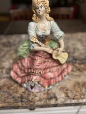 Vtg Italian Porcelain Large Capodimonte Guitar Lady Figurine Statue Rare HTF