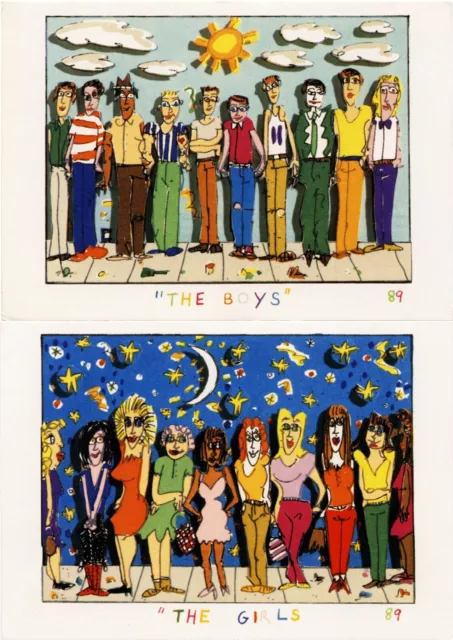 James Rizzi " The Boys " + Girls " 2 Cartes Postales De 1989 / John