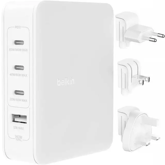 Wandladegerät Belkin Boost Pro 4-Port GaN Charger 140W 3x USB-C 1x USB-A Weiß