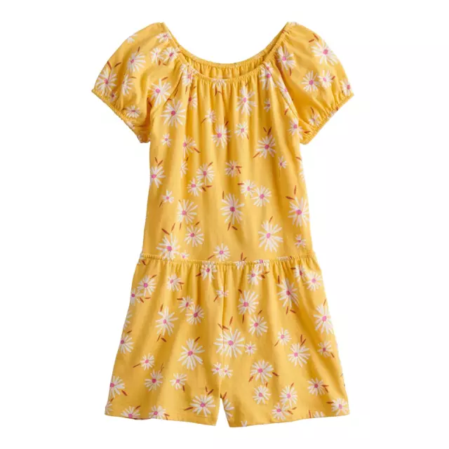 Girls Size 7 Jumping Beans Puff-Sleeve Romper Daisy Print