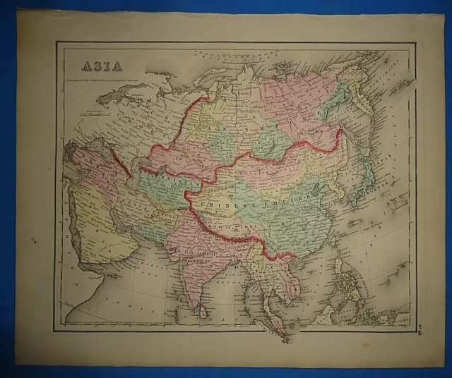 Vintage 1857 ASIA - CHINA - ARABIA - SIAM MAP Old Antique Original Atlas Map