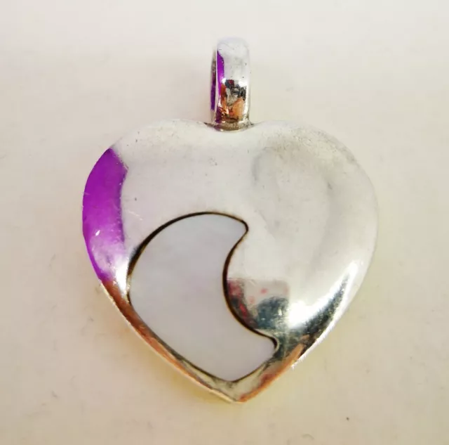 Charm Colgante de Plata 925 Corazón Nácar Para Collar Mujer Vintage