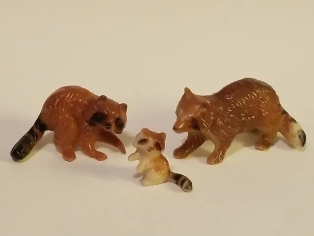 Vintage Miniature Raccoon Family Hard Plastic Mini Figurines Set of 3 Figures