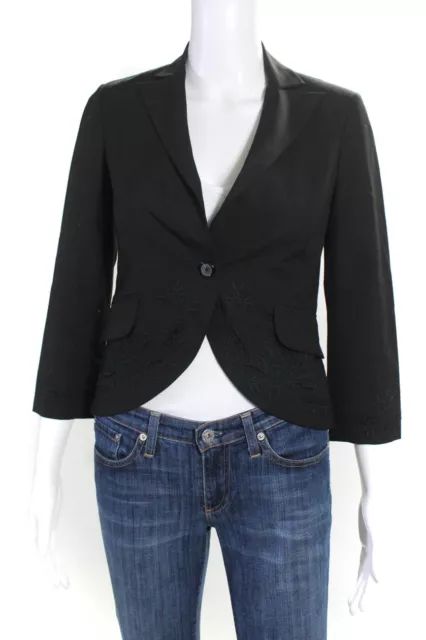 Robert Rodriguez Women's Embroidered Floral Button Cropped Blazer Black Size 0