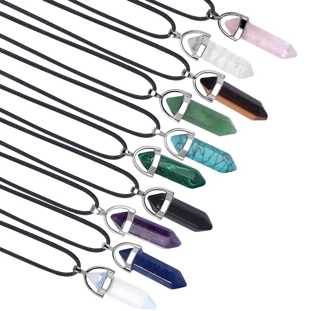 1PC Natural Quartz Crystal Stone Point Chakra Healing Gemstone Pendant Necklace