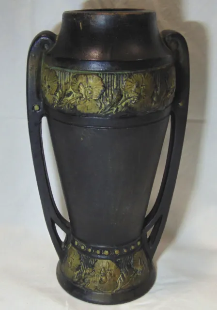 Antique Early Twentieth Century Bretby Clanta Black and Gold Double Handled Vase
