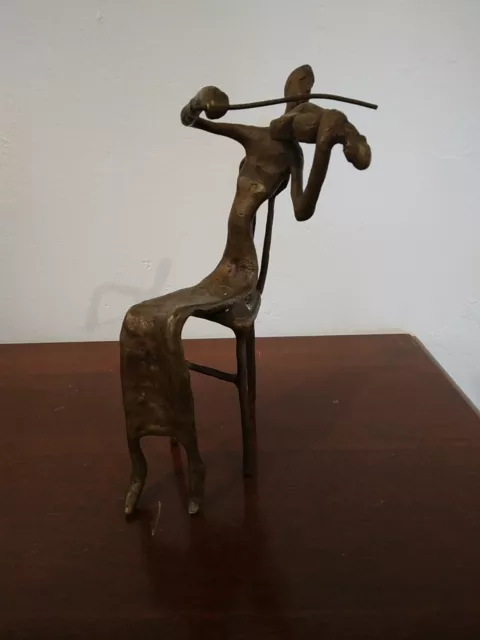Gorgeous Brass Sculpture Woman Sitting And Playing The Violin 8"