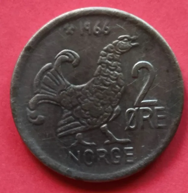 Moneta  Norvegia   da  2 Ore  del 1966 ,  circolata