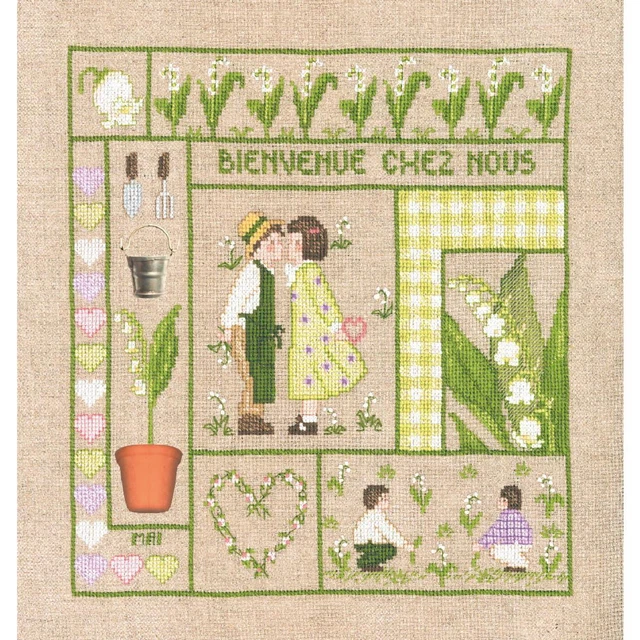 Kit Point Compté Le Bonheur Des Dames - Welcome May - 21x23cm - Tissu Aida 18ct