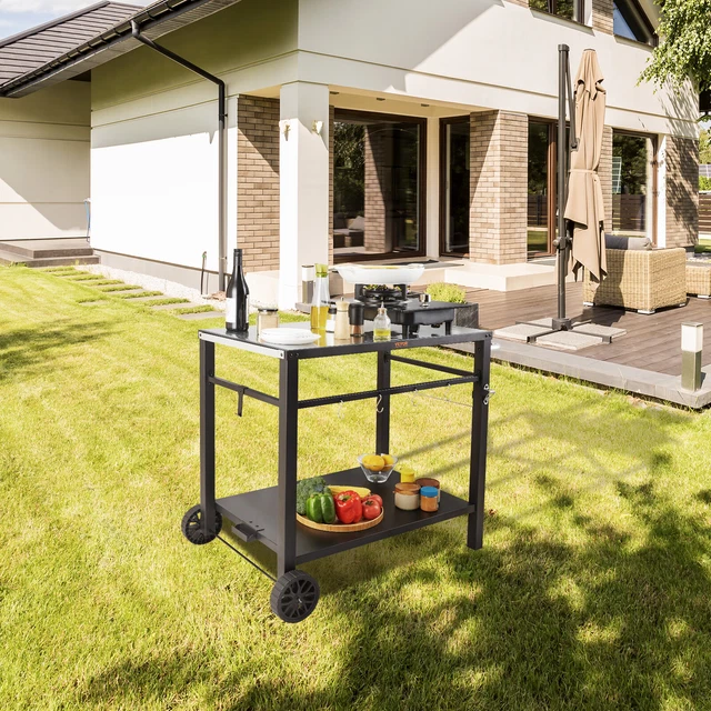 Chariot De Barbecue Mobile à 3 Niveaux LEADZM - Établi Extérieur En Acier Inoxydable 97x51x83 Cm - 2