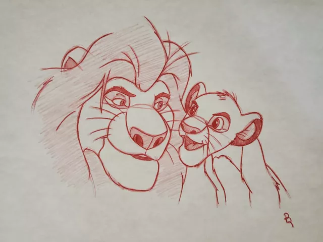 Disney The Lion King Simba and Mufasa Drawing/sketch animation signed fathers