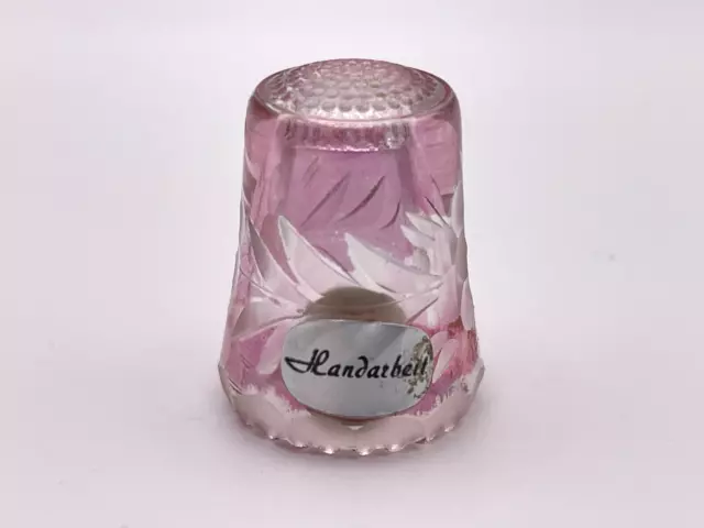 Vintage Pink Glass Etched Flowers Made in Western Germany Sawtooth edge Thimble