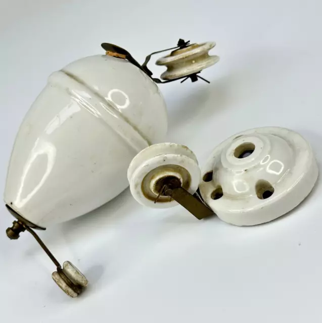 Vintage French White Ceramic Rise And Fall Fitting For A Ceiling Light
