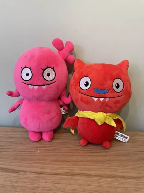 UGLY DOLLS 10” Pink Moxy & Red Lucky Bat Plush Soft Cuddly Toy Bundle