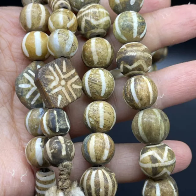 Antique Old Pumtek Wooden Fossil Beads South East Asian Beads 3