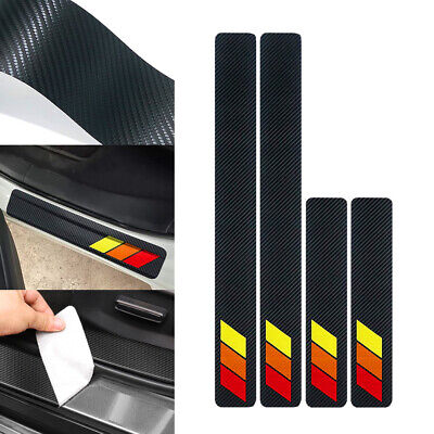 4 Tricolor Car Door Plate Sill Scuff Cover Bar Anti Scratch PU Leather Protector