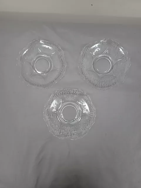 Set of 3 Cambridge Glass Diane etched saucers for cups elegant lot