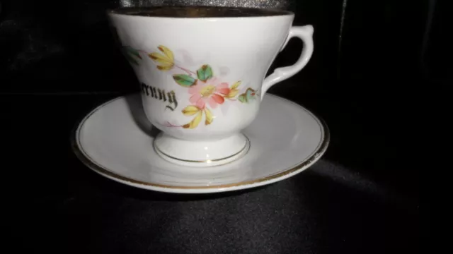 Alte  Porzellan Tasse Biedermeier Zepter KPM mit Rosen / Blumen *Zur Erinnerung*