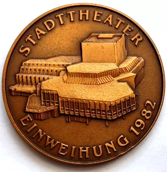 1982 Heilbronn City Theater Inauguration Medallion German Bronze 1.5625"